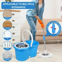 Spin Mop And Bucket, Mop And Bucket With Wringer Set For Home, 360 Spinning Mop Bucket Floor Cleaning Tool With 3 Microfiber Mop Replacement Head Refills, 61" Extended Handle For Floor Cleaning Home(Blue) - 藍色 - 查看 11
