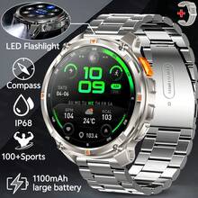 KENPANG 2026新款男士户外运动智能手表，1.7英寸大触摸屏，1100mAh超大电池，强光LED手电筒，双色表带，合金机身，蓝牙通话，指南针，运动轨迹追踪器，IP68级防水，兼容iOS和安卓系统 - 彩色 - 查看 13