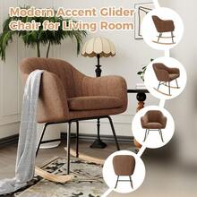 Silla Mecedora tapizada de Chenilla, sillón Moderno con Patas de Madera, Silla Decorativa cómoda para Interiores con Capacidad para hasta 350 Libras para Sala de Estar, recámara - Marrón - Ver 2