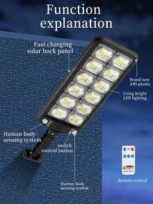 1个太阳能户外灯，配备2节1500mAh锂电池，可整夜照明，是一款多功能户外太阳能花园灯，带运动传感器，3种照明模式，适用于家庭庭院、车库、户外街道、商业照明，也适合圣诞节、万圣节、情人节、返校季等场合作为礼物 - 80LED/300LED