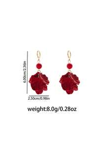 一对轻盈奢华的优雅红色花瓣耳环，新款中国风时尚几何高端耳环，适合婚礼和正式场合，珠宝礼品 - 彩色 - 查看 9