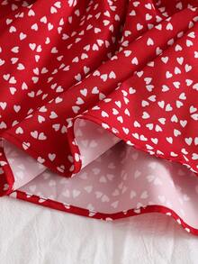 Baby Girls' Fashionable Cute Dress, Baby GirlVintage Collar Heart Pattern Dress, Baby Girls' Casual Elegant Sweet Versatile Clothing, Baby Girl Comfortable Outdoor Holiday Party Summer Outfit, Suitable For 0-1-2-3 Years Old, 6-9 Months - Red - View 7