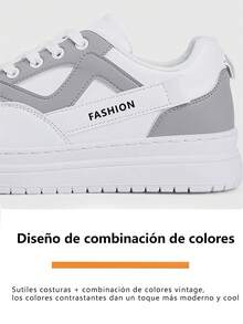 Zapatos deportivos para hombre, zapatos deportivos con bloques de color para hombre, zapatos casuales para hombre, zapatos deportivos para estudiantes, zapatos con cordones antideslizantes multifuncionales, adecuados para la escuela, los desplazamientos y el uso diario. - Gris blanco - Ver 8