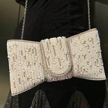 Plus Size High Quality A-Grade Rhinestone Bow Faux Pearl Shiny Crystal Evening Clutch Bag, Chain Shoulder Strap, Fashion Hand Carry Envelope Clutch Purse For Formal Gown And Party, Elegant Faux Pearl Bag, Elegant Pearl Clutch, Prom Bag - Multicolor - View 15