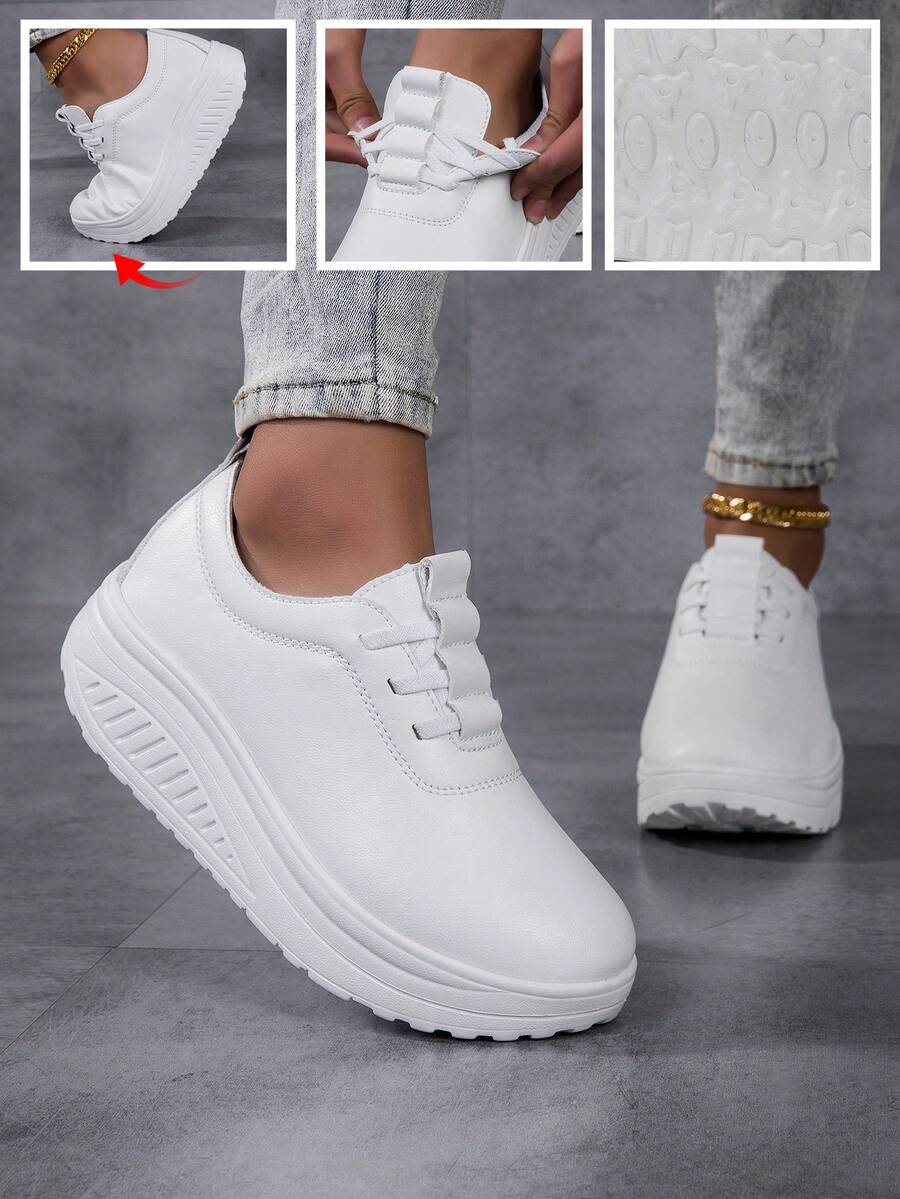 新款女士跑步鞋、休闲鞋、护士鞋、摇滚鞋底、时尚设计、多功能、轻便、舞蹈鞋、旅行鞋 - 白色 - 查看 1