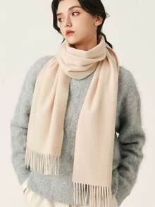 1pc Long Faux Cashmere Solid Color Casual Polyester Scarf, Elegant Twill With Tassels Solid Color Cashmere Scarf For Women, Fashionable Casual Windproof Warm Shawl, Comfortable Blanket Scarf, Suitable For Daily Wear, Valentine's Day Accessory - Burgundy - View 9