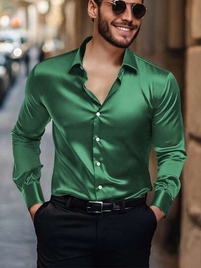 NITAGUT Herrskjorta i enfärgad satin, casual, vår/höst