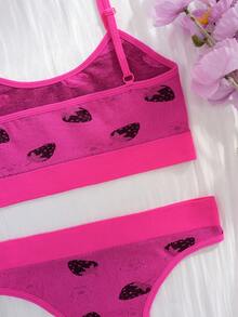 1 Set Seamless Comfortable Breathable Strawberry Pattern Bralette & Panty Set, Sexy Backless Nightclub Style, Party Outfit - Pink - View 5