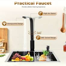 GDAE10 45 * 40 Black Diamond Spüle  + Ein Satz Abfluss + 34 * 23 Schwarzer Abflusskorb + Schwarzer Seifenspender + Schwarzer quadratischer Wasserhahn + 2 * Eckventil für die Küche zu Hause im Restaurant - Schwarz - Übersicht 6