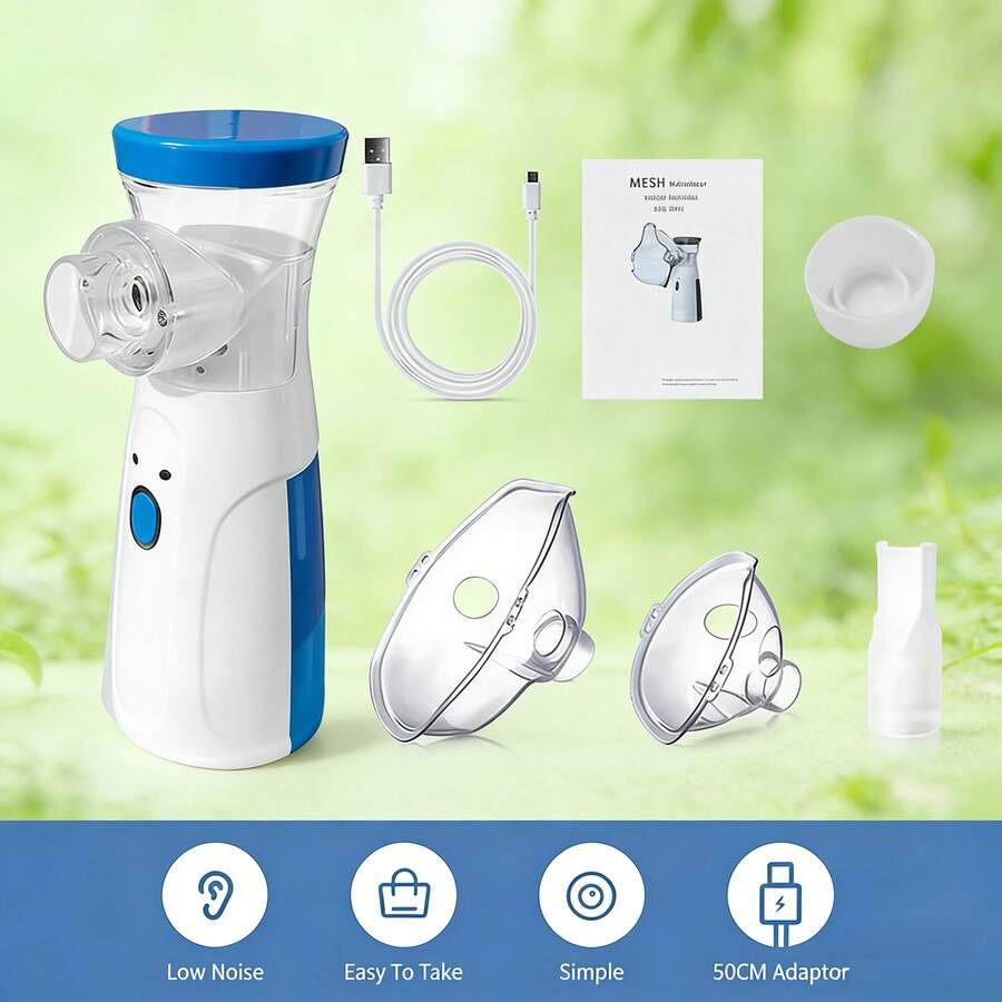 Nebulizer, Portable Nebulizer, Adult And Pediatric Nebulizer Machines For Breathing Aids, Nebulizer Masks And Mesh Nebulizer With Adjustable Nebulization Rate (Without Battery) - Blue and White - View 1
