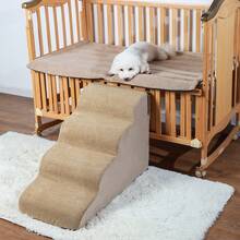 1pc Plush Warm Pet Stair Ramp, Elderly/Small Dog Assistance Ladder, Protect Every Step, Easy Up And Down, Love Lasts Longer, Removable & Washable Foam Stairs For Sofa, Bed, Puppy, Kitten - Beige - View 9