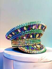 1 Peça Chapéu de Capitão Steampunk Brilhante de Poliéster com Strass, Chapéu Divertido para Mulheres e Homens, para Carnaval, Ano Novo, Dia dos Namorados, Gras, Chapéu de Cowboy, Bar, Halloween, Festival de Música, Dia de São Patrício, Inverno - Multicolorido - Visão 4