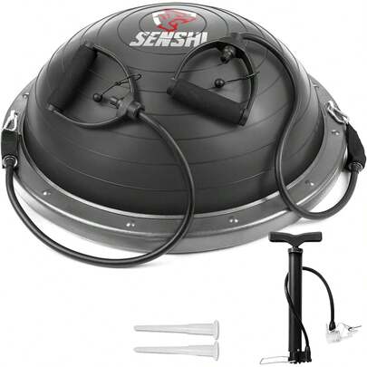 APPROVED 500KG Supporting Premium Half Ball Balance Trainer Oval Stability Ball & Resistance Band Exercises, Home Gym, Full Body Workouts