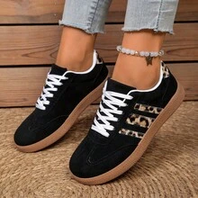 Women's Sneakers 2025 Round Toe Lace-Up Comfortable Flat Casual Versatile Single Shoes Student Shoes Casual Sports Shoes - màu đen - Xem 2