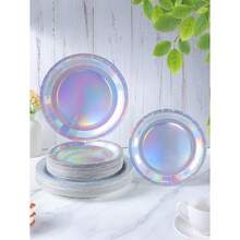 100个7英寸/9英寸一次性纸盘，防漏加厚，3秒即可清理，适用于派对/露营/家庭使用，适合生日、毕业典礼、圣诞节、感恩节、万圣节和其他庆祝活动。 - 銀色 - 查看 5