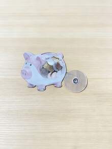 2D Rotating Acrylic Piggy Bank - Pink & White Ceramic Pig Shaped, With 2D Rotating Lid, Indoor/Outdoor Coin Bank, Suitable For Valentine's Day, Ramadan Decor (No Electricity Required), 2D Flat - Multicolor - View 8