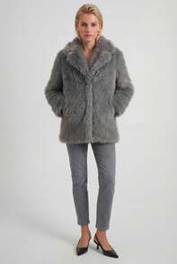 Grey Faux Fur Wrap Coat - Grey - View 2