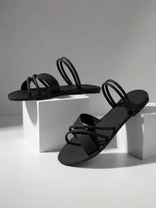 Women's Open Toe Sandals, 2026 Summer New French Roman Style Beach Shoes, Fairy Style, Suitable To Pair With Dresses, Beach Slippers - Black - View 8