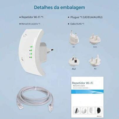 Repetidor de Sinal Wi-Fi 2 em 1: Modo AP e Repetidor com Instalação 300mbps Turbo WPS - Qiu Presentes