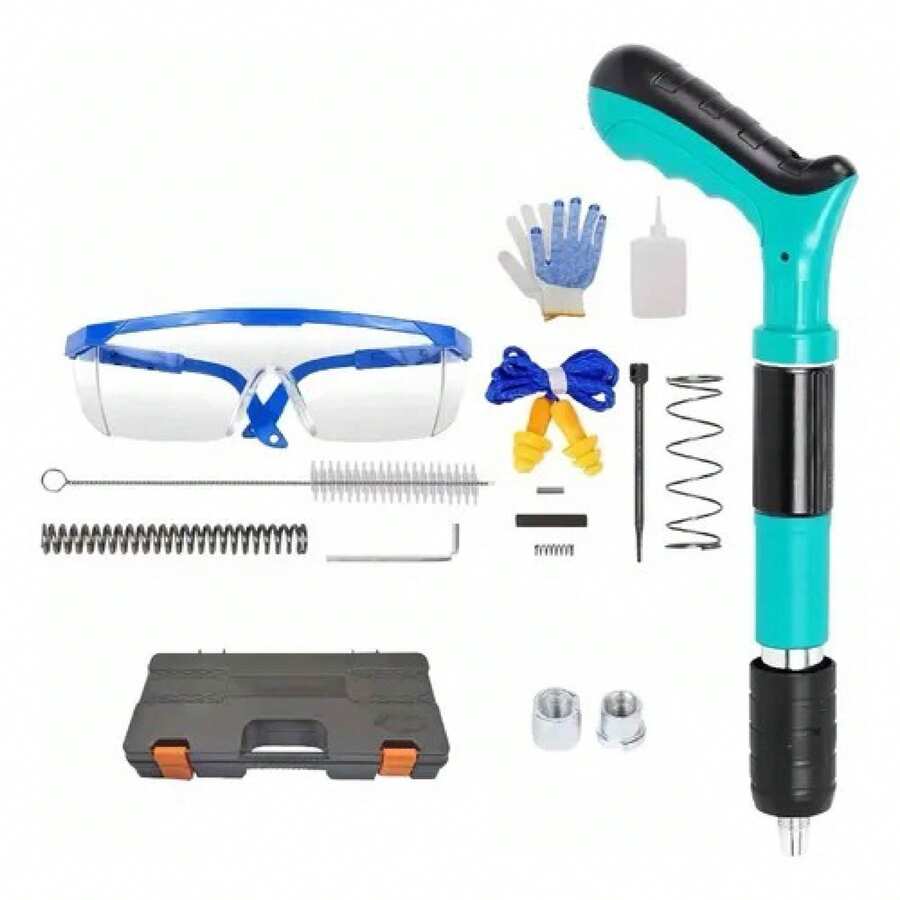 Kit Manual de Remachadora con Accesorios Múltiples, Set de Remachadora Manual con Accesorios y Estuche, Remachadora Manual Ajustable con Accesorios, Kit de Herramienta Manual para Trabajos de Remachado - verde menta - Ver 1
