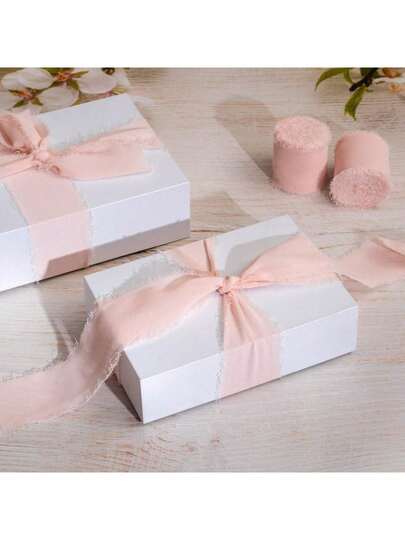 1/2/3 Rolls Handmade Chiffon Ribbon Tassels, 1.5 Inch X 16.4 Feet, Frayed Edges, Suitable For Wedding Invitations, Bridal Bouquets, Gift Wrapping, Crafts, Holiday Decorations, Red, Valentine's Day Party Supplies, Can Be Used For Bridal Bouquets, Gift Wrapping, Wedding Decorations, Crafts.