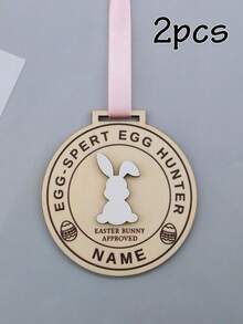 LICVIC Custom Name Easter Egg Hunt Medal Ornament, Easter Basket Stuffers, Home Decor, Personalized Easter Gift And Keepsake, For Family And Friends, Spring Easter Decorations With Bunny Badge Style, Customized Text Detail, Fully Customizable Hanging Decor - Style B - View 14