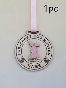LICVIC Custom Name Easter Egg Hunt Medal Ornament, Easter Basket Stuffers, Home Decor, Personalized Easter Gift And Keepsake, For Family And Friends, Spring Easter Decorations With Bunny Badge Style, Customized Text Detail, Fully Customizable Hanging Decor - Style B - View 10