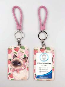 1个ABS粉色绳子可爱猫咪图案时尚钥匙扣、包包挂饰、学生巴士保护挂件 - 彩色 - 查看 4