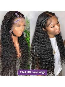 bling hair Deep Wave 13x6 Lace Front Wig, 100% Human Hair, Large Parting Area, HD Transparent Lace, Pre-Plucked Design - Natural Colors & Black Tones - View 10