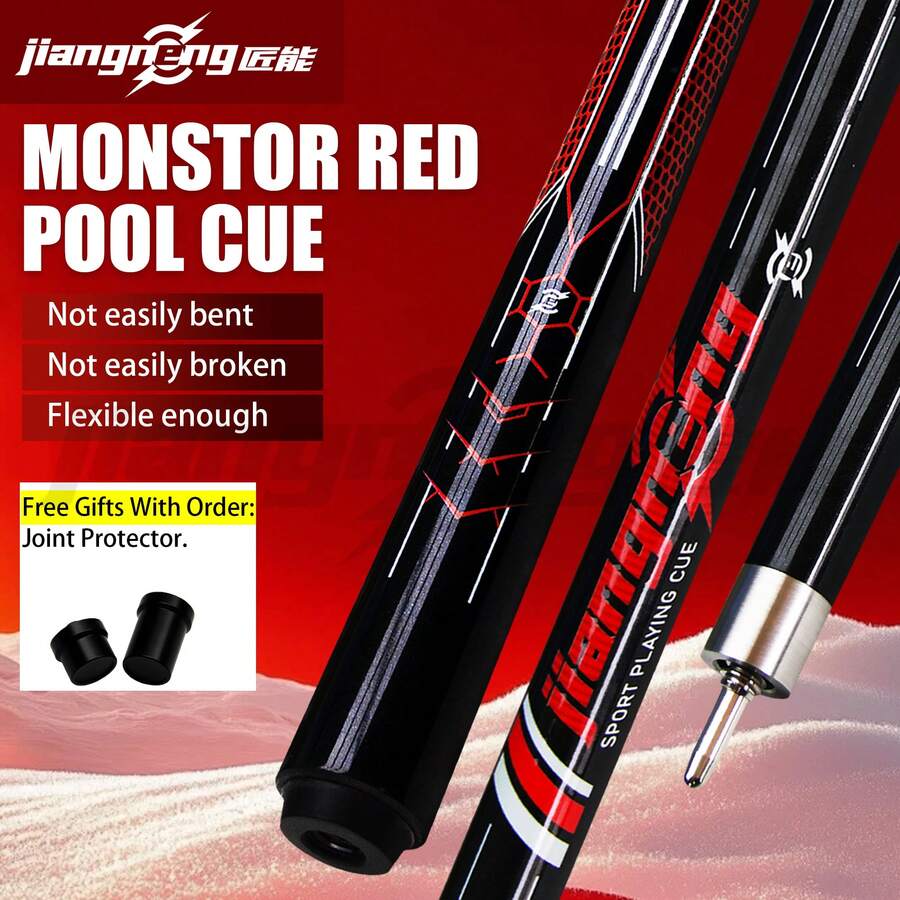 Professional Grade Fiberglass Billiard Cue - 12.5mm Multi-Layer Tip, 304 Stainless Steel Joint, Anti-Bending Technology (Advanced Coating), Designed For Competitive Players, Great Gift For Christmas, Father's Day, Valentine's Day - Durable And Precise Billiard Equipment - 386-1 Monster Red + Joint Protector - View 1
