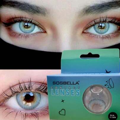 1 Par De Lentes De Contacto  Suaves Y De Colores Apariencia De Ojos Grandes, Diámetro De 14.5 Mm, 1 Año CON ESTUCHE INCLUIDO