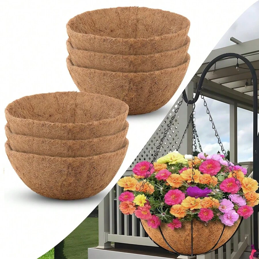 3pcs Rustic Coconut Shell Planter Liners, Coconut Fiber Hanging Basket Liners, Round Planter Pot Inserts, Lightweight & Flexible Indoor/Outdoor Plant Pads, Natural Appearance, Multi-Component Garden Accessories Fit For Planters, Hanging Baskets - Multicolor - View 1