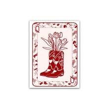 1pc Vintage Queen Of Hearts Playing Card Canvas Wall Art, Cowgirl Floral Boots Poster, Red Retro Decor, Suitable For Bedroom, Living Room Or Bar Cart, Dorm, Wall Decor Gift, Frameless Or Framed Option