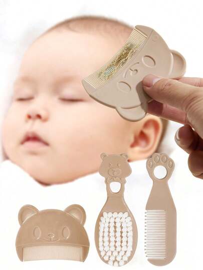 3pcs Baby Hairbrush Set - Bear Shaped Comb For Removing Vernix, Newborn Hair Brush And Massage Brush For Bath, Soft Bristles For Infant And Toddler