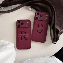 个性化定制首字母3D浮雕手机壳，兼容 17/16/15/14/13/12/11 Pro Max/XR/XS Max/7/8 Plus，韩国奢华激光雕刻，柔软仿皮材质，防震防摔，DIY雕刻礼品保护套，兼容三星Galaxy S25/S24/S23/S22/S21 Ultra Plus/S23/S21/S20 FE/A55/A54/A53/A52/A35/A34/A33/A32/A23/A15/A14/A13/A12 5G/4G，兼容小米Redmi Note 14/13/12 Pro Plus 4G/5G/小米14T/13T/11T Pro/Poco X7/X5 Pro - 酒紅色 - 查看 11