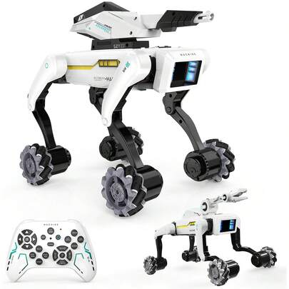 3-In-1 Robot Dog With Wheels Kit, 30+ Bionic Actions, Voice & Remote Control, Programmable Stunt Moves, Rechargeable Battery, All-Terrain Pet Toy For Kids (Removable Claw & Cannon)