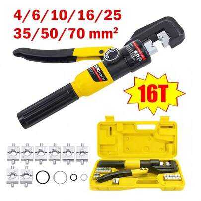 Hydraulic Crimping Tool 16 Ton, C-Head For Side Entry, 8 Dies For AWG 12–2/0 Or 4–70mm², Perfect For Battery, Welding And Electrical Cables, Compact With Case