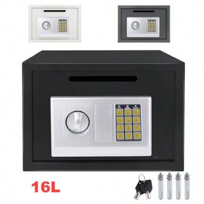 Cassaforte mini domestica, in lamiera rinforzata, resistente al fuoco e all'acqua, con doppia serratura a combinazione e chiave, installabile a parete, per protettore oggetti di valore, capacità 4.6L/8.5L/16L, colori grigio e nero.