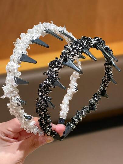 1条女士黑白齿状防滑发带，适合洗脸和日常佩戴，多功能发饰发带