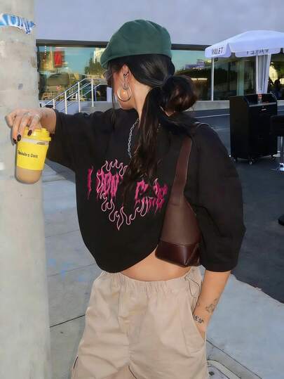 Women's Summer Round Neck Short Sleeve T-Shirt With "I Don't Care" Slogan And Heart Graphic, Y2K Streetwear Style Top, Suitable For Daily Summer Wear