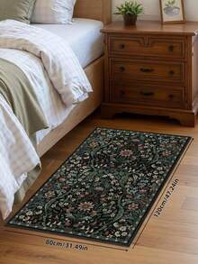 1 件装蓬松奢华花卉图案柔软波西米亚复古风地垫，防滑可机洗，天鹅绒表面，完美适用于客厅、卧室、走廊 - 优雅庭院设计，饰以巴洛克图案，室内地垫，客厅地毯 - 綠色 - 查看 4