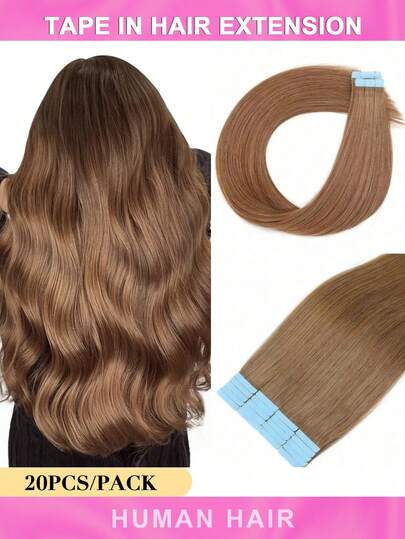 全亮泽胶带式接发，100%真人发，18英寸，Remy胶带式接发，100%真人发胶带式接发，1号色，亮黑色，时尚接发，无缝丝滑直发，肤色接发片，20片装，40克，增加长度，适合婚礼、情人节等场合。