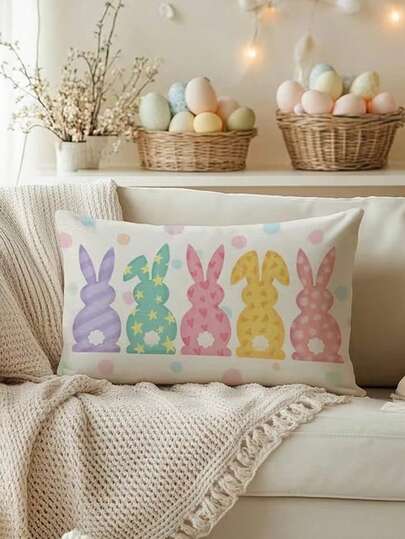 1/2/4 st., örngott i linne med påskhare, akvarell haremotiv, modern stil, maskintvättbar, dragkedja, dekorativt örngott för soffa, vävt tyg, lämplig för olika rumstyper - singelförpackning
