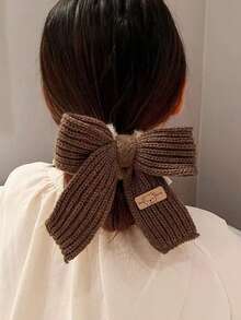 1pc Autumn/Winter Knitted Bow Scrunchie, Cute Fluffy Hair Tie Hair Accessory ,Ponytail Holders ,Hair Elastics ,Hair Rubber Bands ,Hair Rope , - Multicolor - View 3