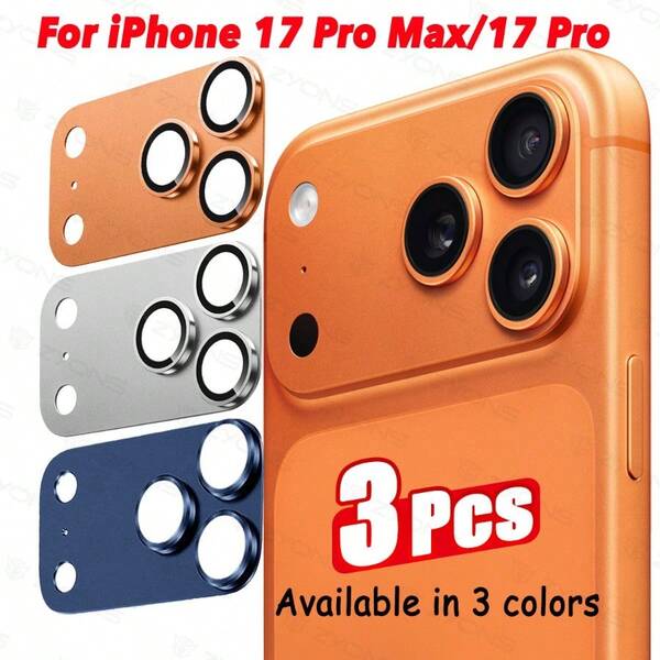 3pcs Original Metal Camera Protective Case Compatible With IPhone 17 Pro Max 17Pro, Metal Lens Glass Phone Accessories, Phone Protection, Camera Shield, Lens Protection, Phone-Friendly, Minimalist Shield, Streamlined Design, Scratch-Resistant Glass, Sturdy Shield, Suitable For Smartphone Users, Photography Enthusiasts