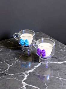 1个/4个装 180毫升双层玻璃杯，带把手，手工制作，厚玻璃，蝴蝶结装饰，可叠放，保温，适用于意式浓缩咖啡、卡布奇诺、茶和冷热饮品，独特的情人节和生日礼物 - 彩色 - 查看 6