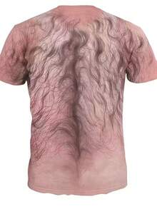 Men's 3D Digital Print Abstract Chest Hair Pattern Short Sleeve T-Shirt, Casual Streetwear Fashion, Round-Neck Pullover - Multicolor - View 2