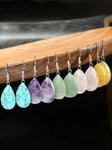 天然石材颜色深浅纹理随机天然石材水滴吊坠耳环色彩缤纷的波西米亚风格度假主题派对用品 - 彩色 - 查看 4