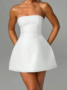 Onicee Summer Dress, White Elegant A-Line Sleeveless Dress, Suitable For Valentine's Day, Dates, Gatherings, Parties, Travel, Vacation, Beach And Other Occasions - White - View 4