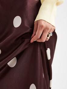 Women Satin Silk Maxi Skirt Silky Swing Ruffle Pleated Flared Skirts Elegant Half Slip Long A-Line Cocktail Skirt - 棕色 - 查看 3
